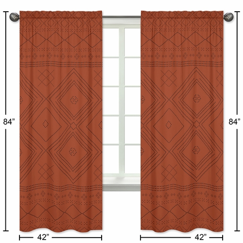 Boho Tribal Orange and Black Collection Window Panels - Set of 2 - alt image 3