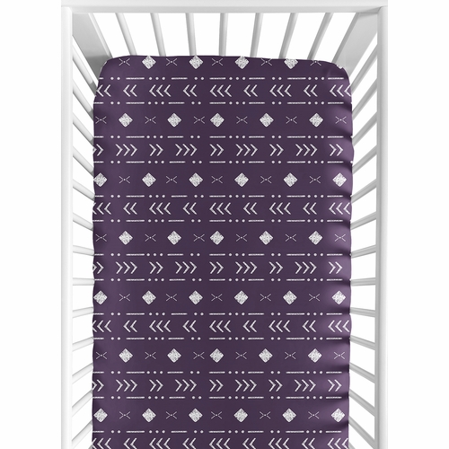 Boho Tribal Plum Purple and White Crib Sheet