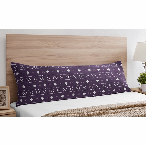 Boho Tribal Plum Purple and White Full Length Body Pillow Cover - alt image 1