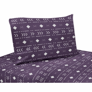 Boho Tribal Plum Purple and White Twin Sheet Set