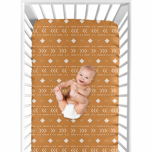 Boho Tribal Pumpkin and White Crib Sheet - alt image 3