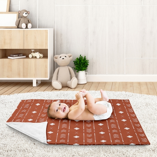 Boho Tribal Rust and White Baby Blanket - alt image 2