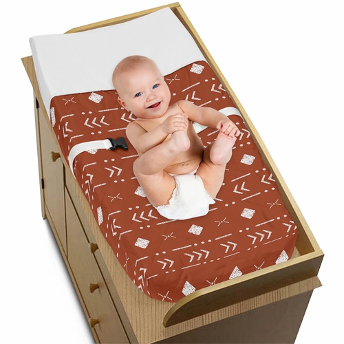 Boho Tribal Rust and White Changing Pad Cover - alt image 2