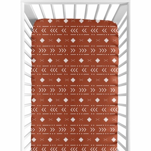 Boho Tribal Rust and White Crib Sheet