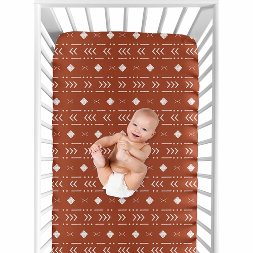 Boho Tribal Rust and White Crib Sheet - alt image 3