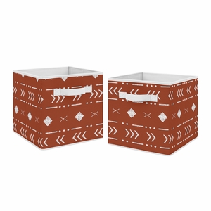 Boho Tribal Rust and White Foldable Fabric Storage Bins