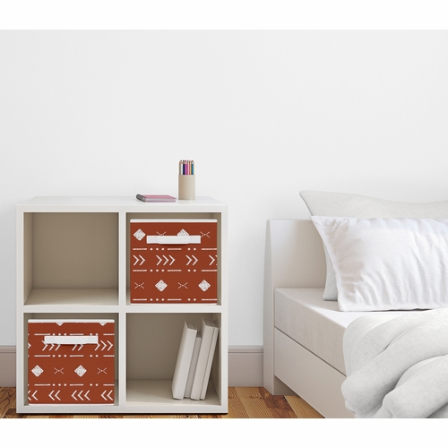 Boho Tribal Rust and White Foldable Fabric Storage Bins - alt image 1