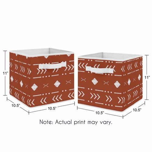 Boho Tribal Rust and White Foldable Fabric Storage Bins - alt image 2