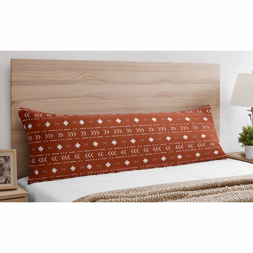 Boho Tribal Rust and White Full Length Body Pillow Cover - alt image 1