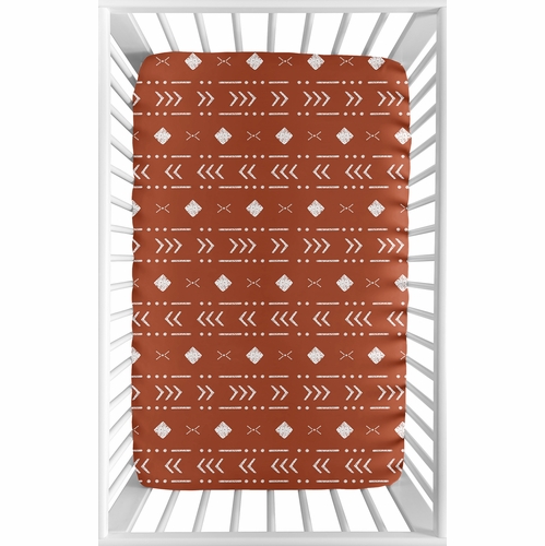 Boho Tribal Rust and White Mini Crib Sheet