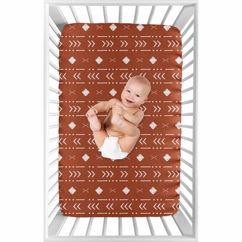 Boho Tribal Rust and White Mini Crib Sheet - alt image 2