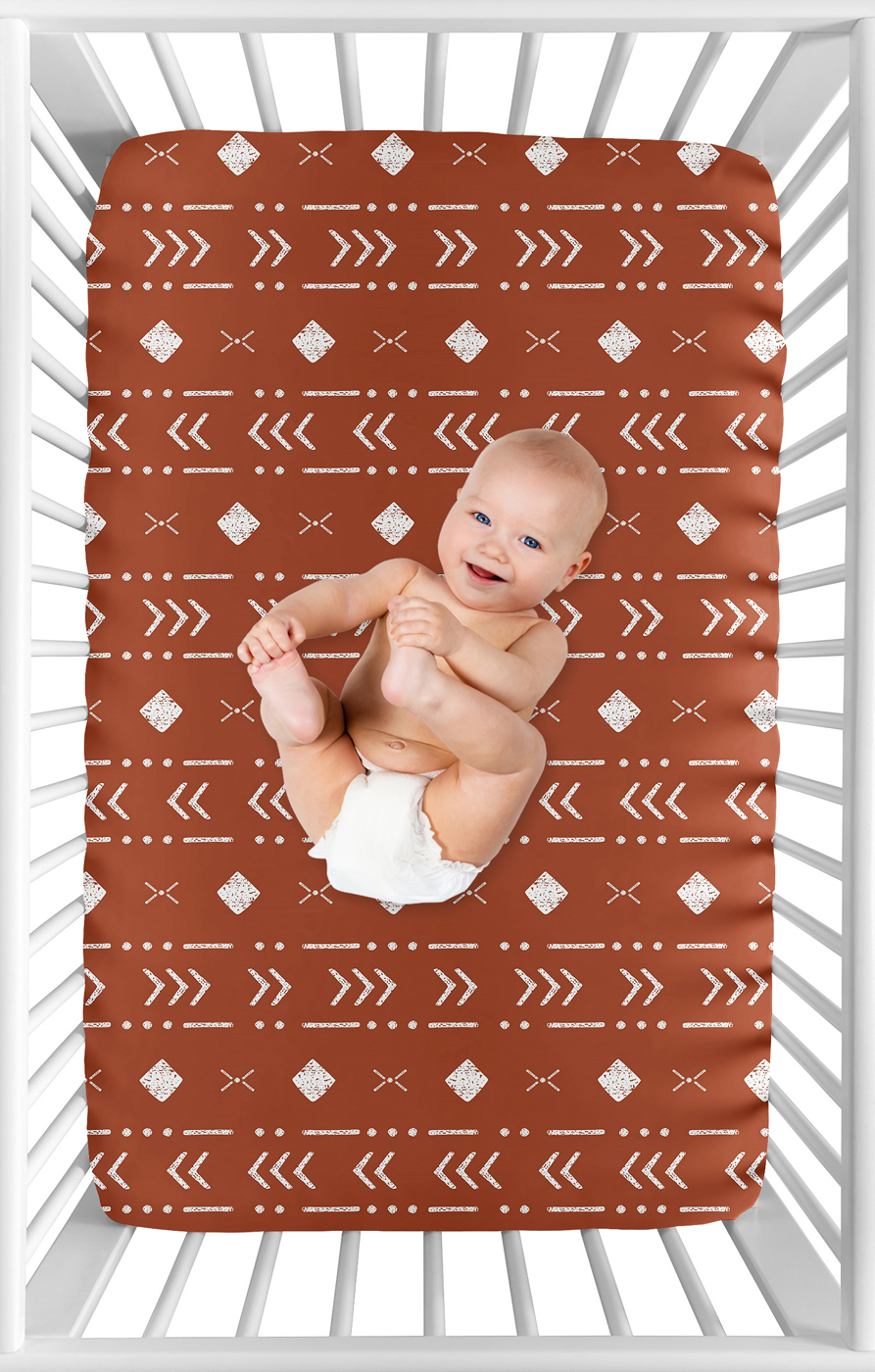 Boho Tribal Rust and White Mini Crib Sheet
