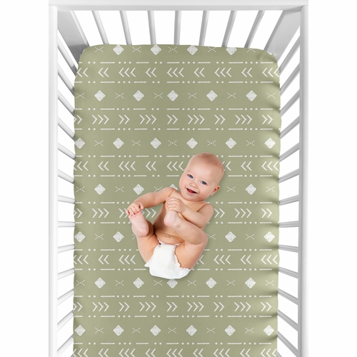 Boho Tribal Sage and White Crib Sheet - alt image 3