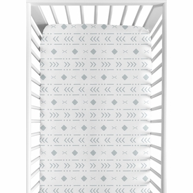 Boho Tribal White and Blue Crib Sheet