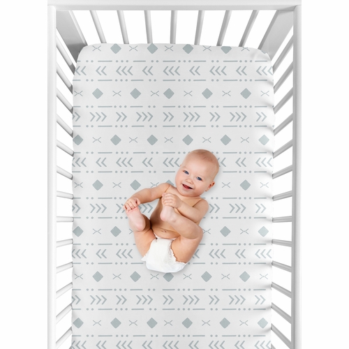 Boho Tribal White and Blue Crib Sheet - alt image 3