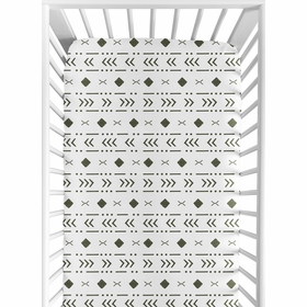 Boho Tribal White and Green Crib Sheet