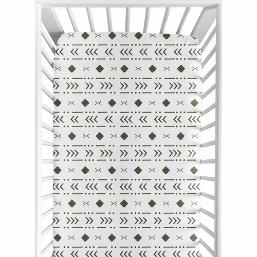 Boho Tribal White and Green Crib Sheet