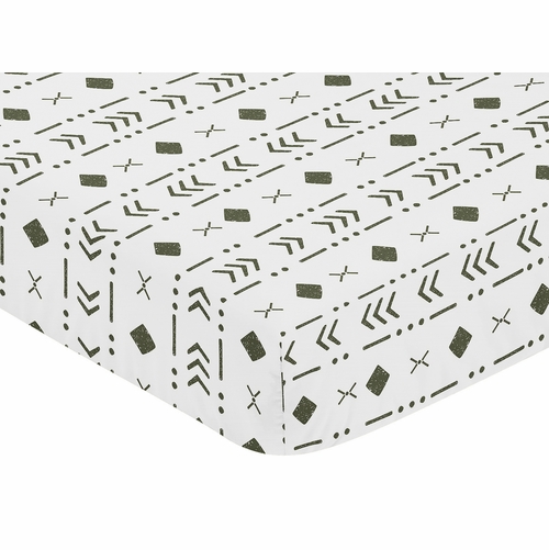 Boho Tribal White and Green Crib Sheet - alt image 2