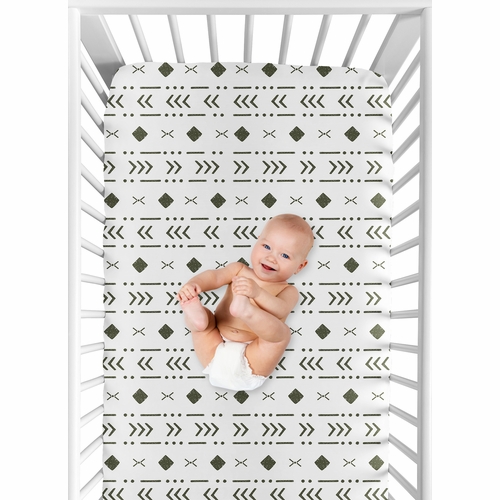 Boho Tribal White and Green Crib Sheet - alt image 3