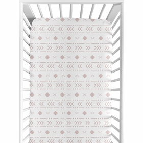 Boho Tribal White and Mauve Crib Sheet