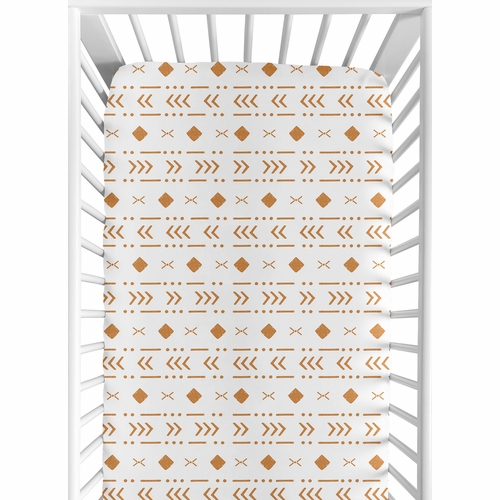 Boho Tribal White and Pumpkin Crib Sheet