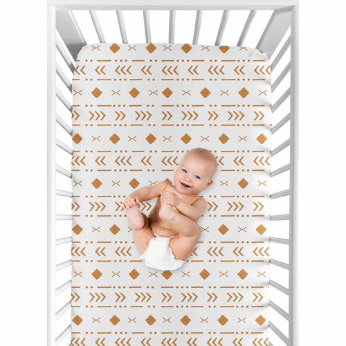 Boho Tribal White and Pumpkin Crib Sheet - alt image 3