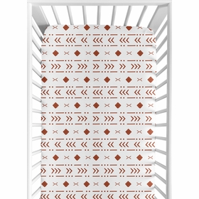Boho Tribal White and Rust Crib Sheet