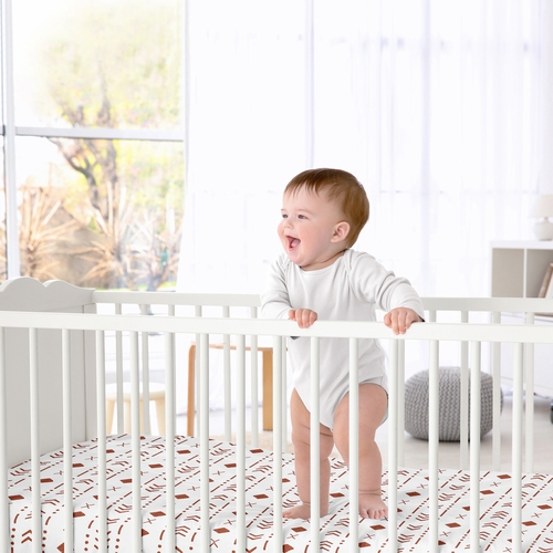 Boho Tribal White and Rust Crib Sheet - alt image 1