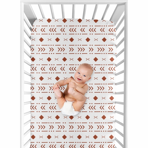 Boho Tribal White and Rust Crib Sheet - alt image 3