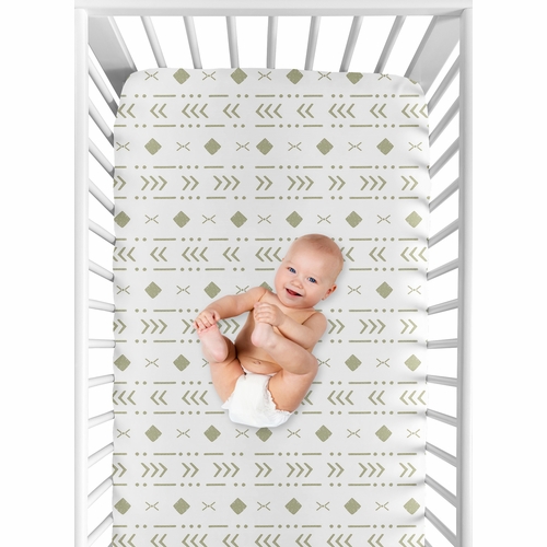 Boho Tribal White and Sage Crib Sheet - alt image 3