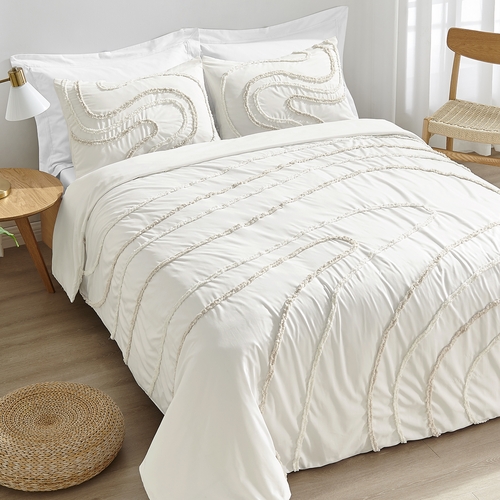 Boho Tufted Swirl Collection Queen Duvet Cover Bedding Set - alt image 1