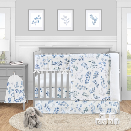 Botanical Blue Collection 5 Piece Crib Bedding
