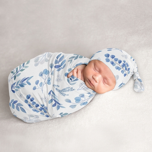 Botanical Blue Collection Baby Cocoon and Beanie Hat - 2 Piece Set