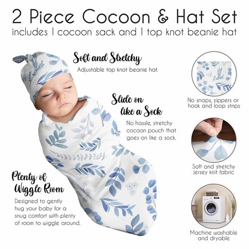 Botanical Blue Collection Baby Cocoon and Beanie Hat - 2 Piece Set - alt image 5