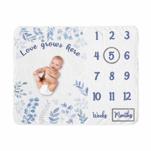Botanical Blue Collection Monthly Milestone Baby Blanket