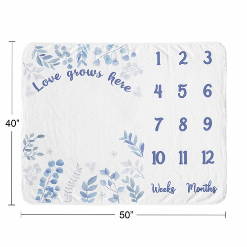 Botanical Blue Collection Monthly Milestone Baby Blanket - alt image 3