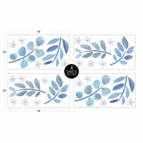 Botanical Blue Collection Peel and Stick Wall Decal Stickers - Set of 4 Sheets - alt image 3