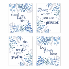 Botanical Blue Collection Wall Art Prints - Set of 4