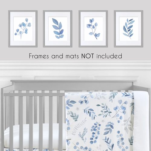 Botanical Blue Collection Wall Art Prints - Set of 4 - Single Flower - alt image 1