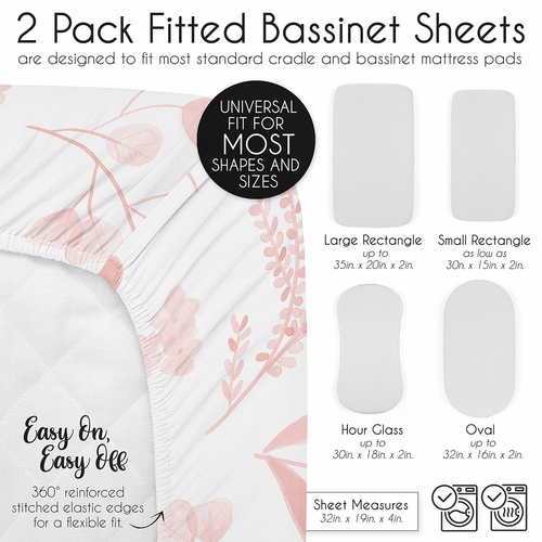 Botanical Blush Pink Collection 2 Pack Baby Bassinet Fitted Sheets - alt image 5
