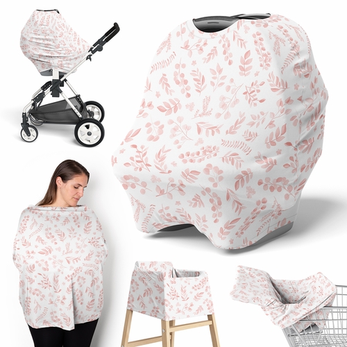 Botanical Blush Pink Collection Multi Use Baby Car Seat and Nursing Cover