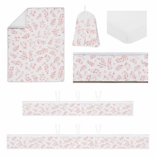 Botanical Blush Pink Collection Sweet Jojo Designs 6 Piece Crib Bedding + BreathableBaby Breathable Mesh Liner - alt image 1