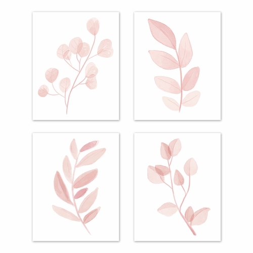 Botanical Blush Pink Collection Wall Art Prints - Set of 4 - Single Flower