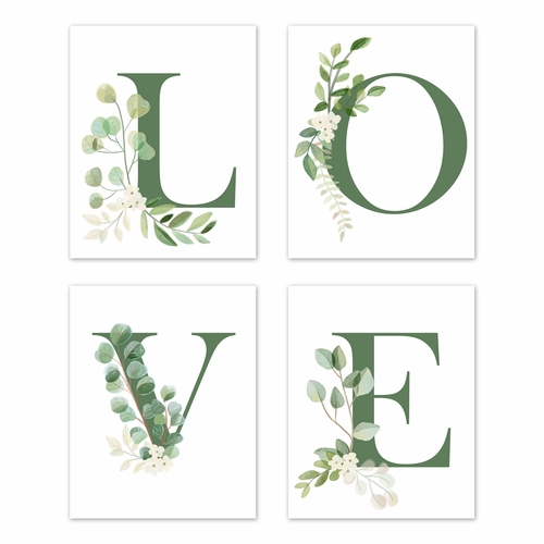 Botanical Collection Wall Art Prints - Set of 4 - Love