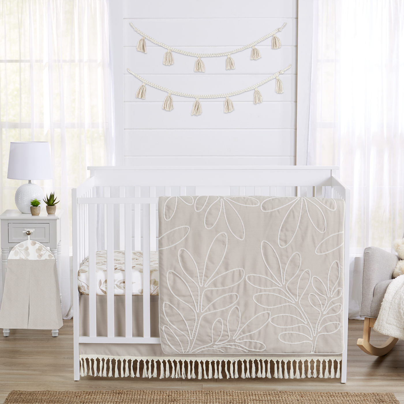 Botanical Leaf Linen Collection 4 Piece Crib Bedding