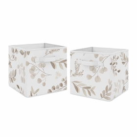 Botanical Leaf Linen Collection Foldable Fabric Storage Bins