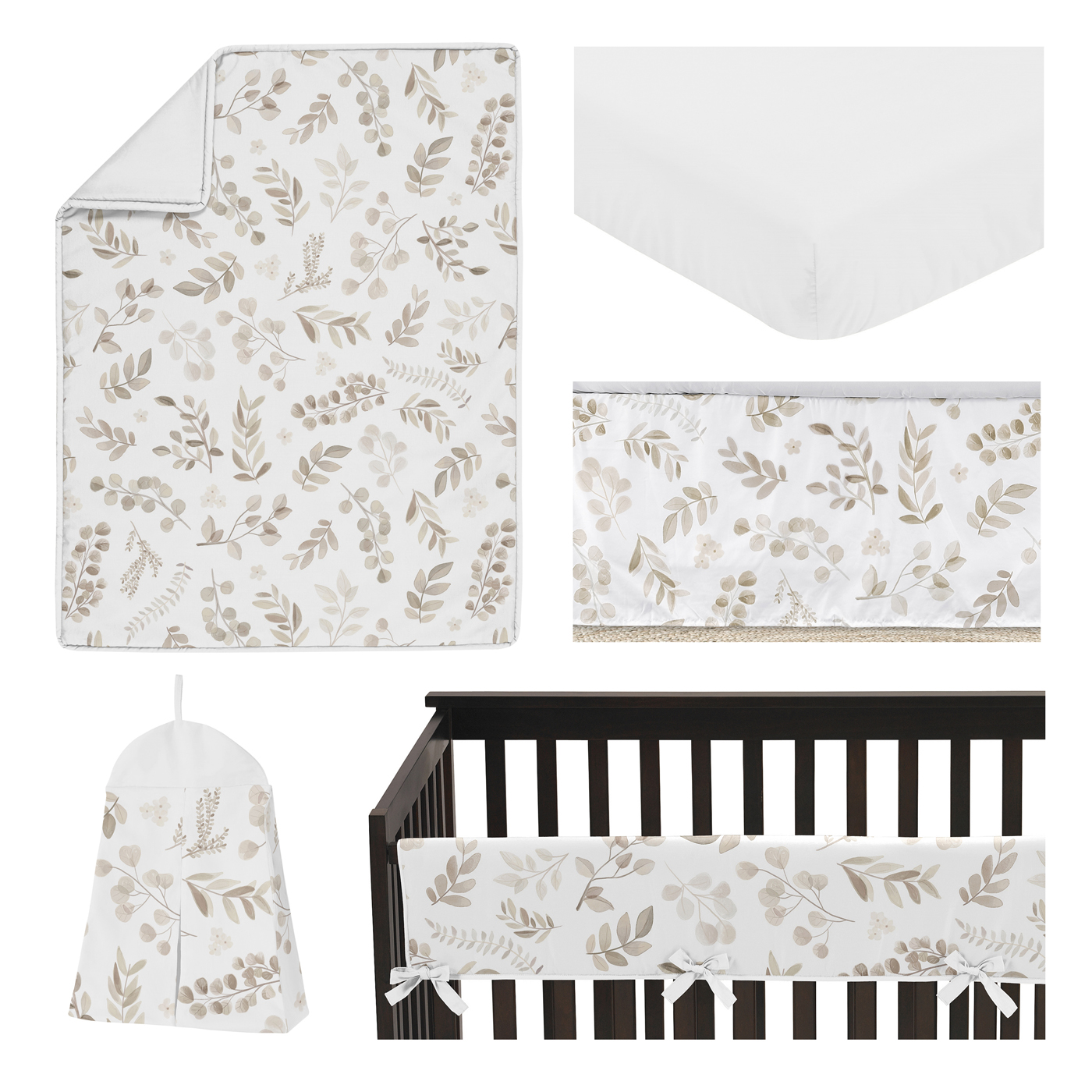 Botanical Taupe Collection 5 Piece Crib Bedding