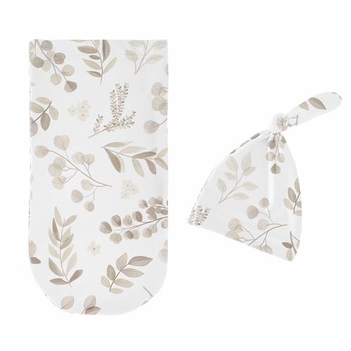 Botanical Taupe Collection Baby Cocoon and Beanie Hat - 2 Piece Set - alt image 1