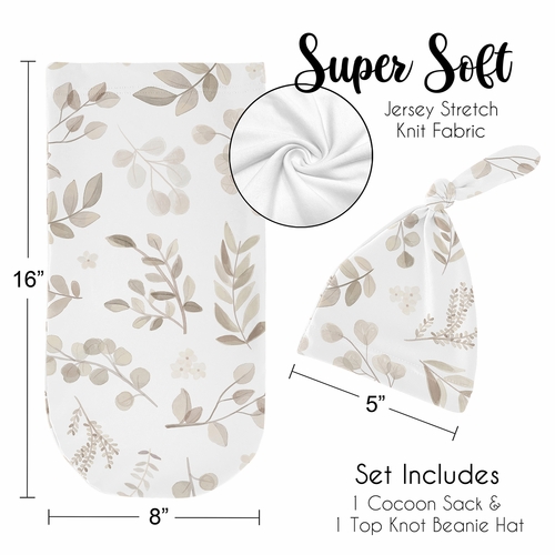 Botanical Taupe Collection Baby Cocoon and Beanie Hat - 2 Piece Set - alt image 4