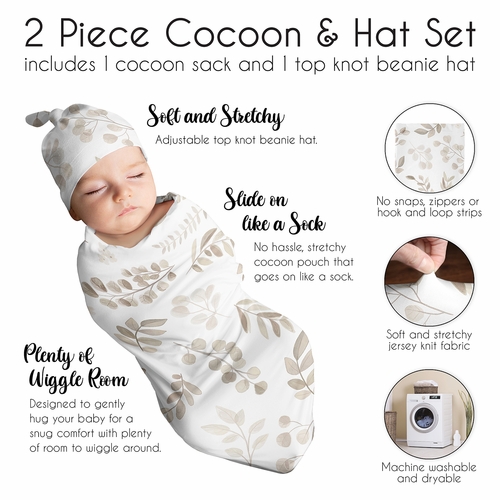 Botanical Taupe Collection Baby Cocoon and Beanie Hat - 2 Piece Set - alt image 5